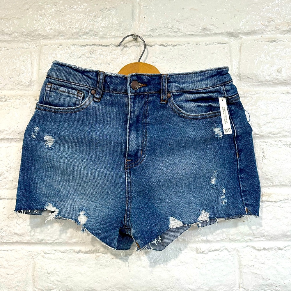 NWT RSQ Curvy High Rise Shorts Sz 28 Denim Destroyed Distressed